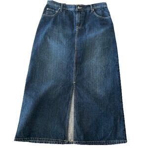 Vintage 90's Y2K ZENA JEANS Denim Zipper Front Slit Skirt 5-Pocket Size 8 Cotton